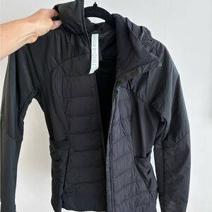 Black Light Puffer Winter Running Jacket with Hood